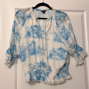 Blue and White Print blouse